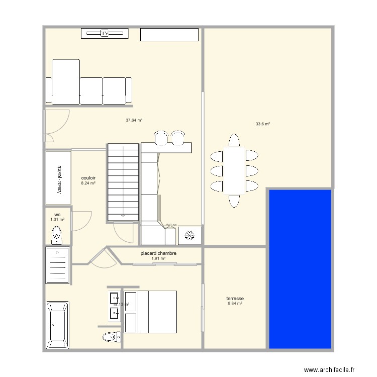 plan amenagement rdc et etage 160m2 avec veranda rectractable 0101 avec sous sol. Plan de 0 pièce et 0 m2