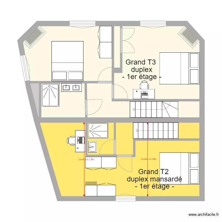 ETAGE SOFIANE futur apr&egrave;s travaux. Plan de 