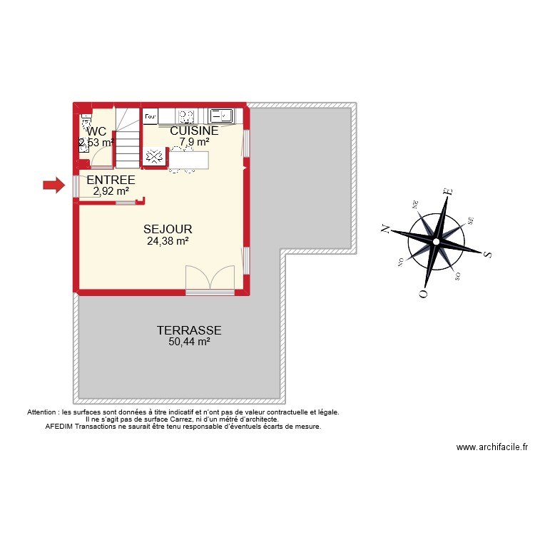 BI 11054 RDC. Plan de 9 pièces et 90 m2