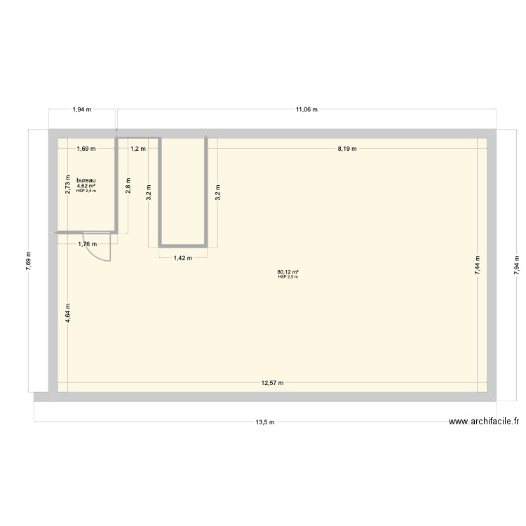 ABRIS. Plan de 2 pièces et 89 m2