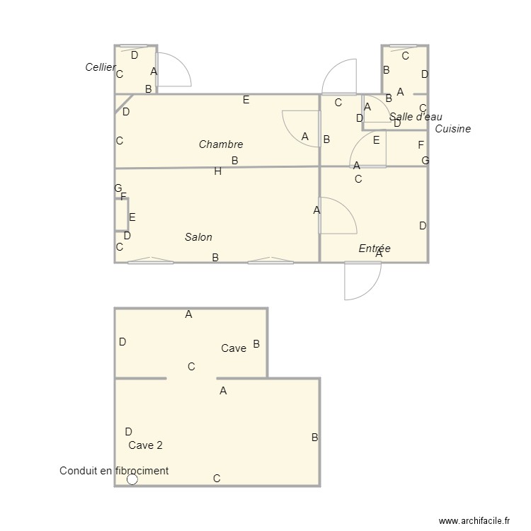 Croquis TORS PLOMB. Plan de 9 pièces et 42 m2