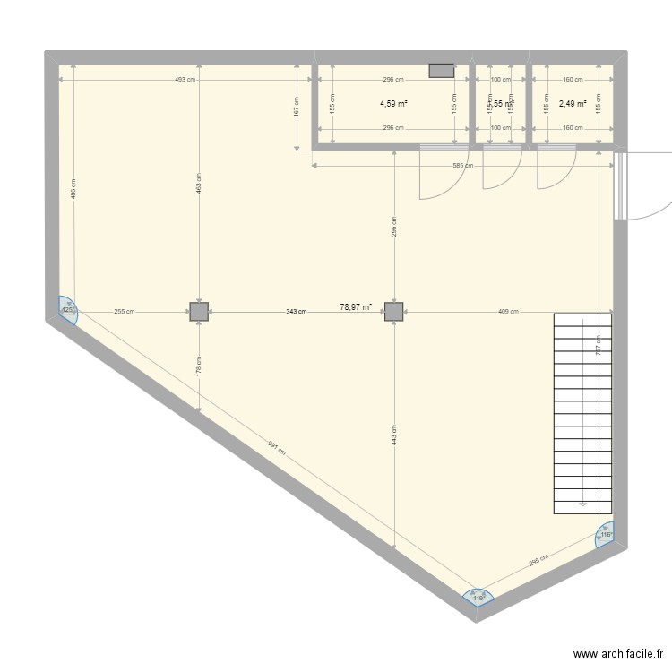 LOCAL COMMERCIAL STALINGRAD SS-SOL. Plan de 4 pièces et 88 m2