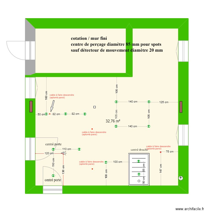 plafond position spot. Plan de 2 pièces et 40 m2