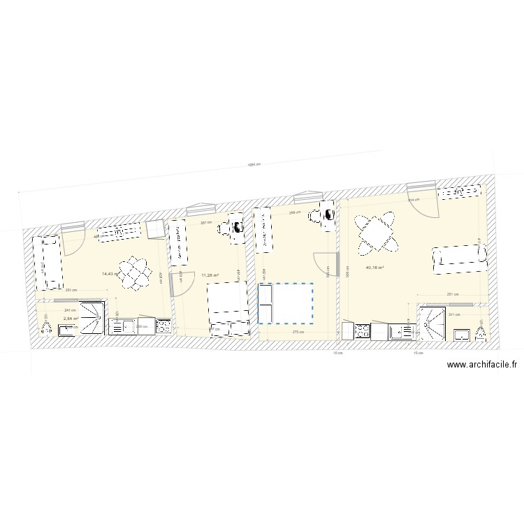 PLAN BATISSE RDC 3 interieur. Plan de 4 pièces et 69 m2