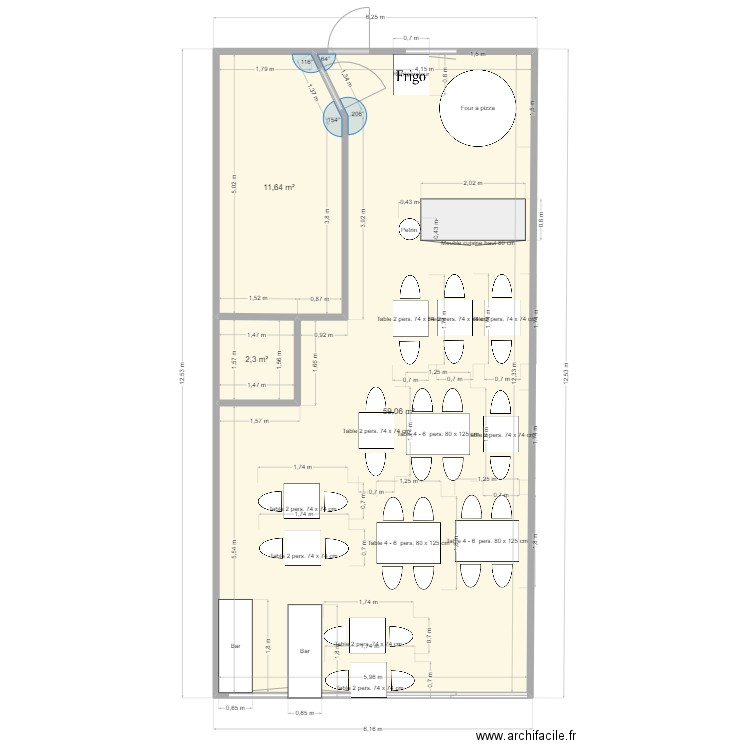 Plan restaurant . Plan de 3 pièces et 73 m2