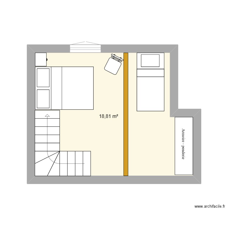 pitou 2eme aménagé. Plan de 1 pièce et 19 m2