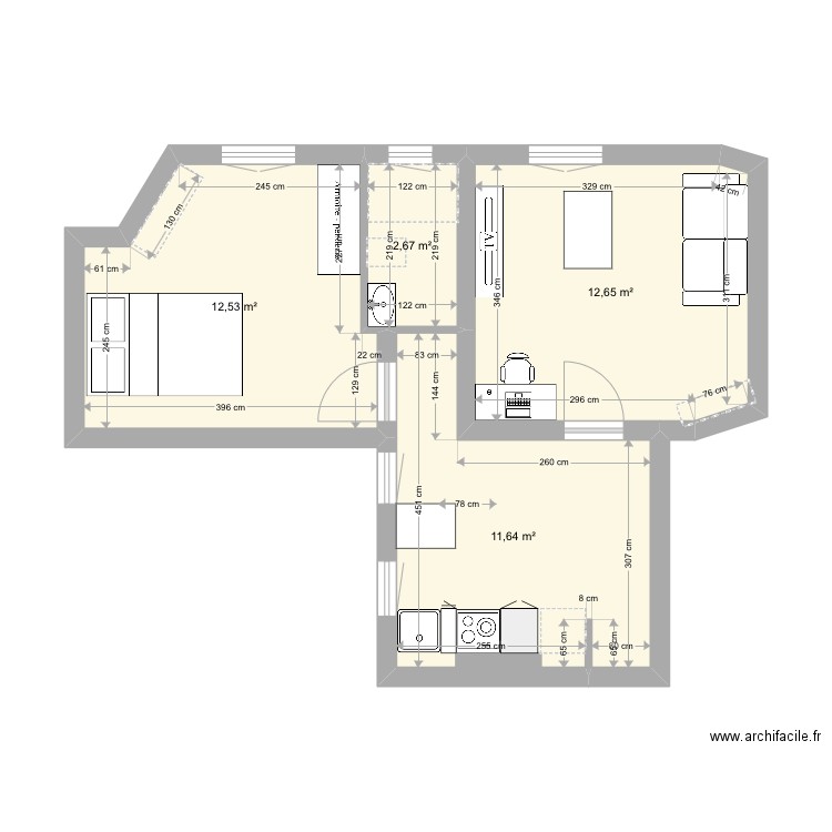 plan patay exact modif cuisine linéaire 1. Plan de 4 pièces et 39 m2