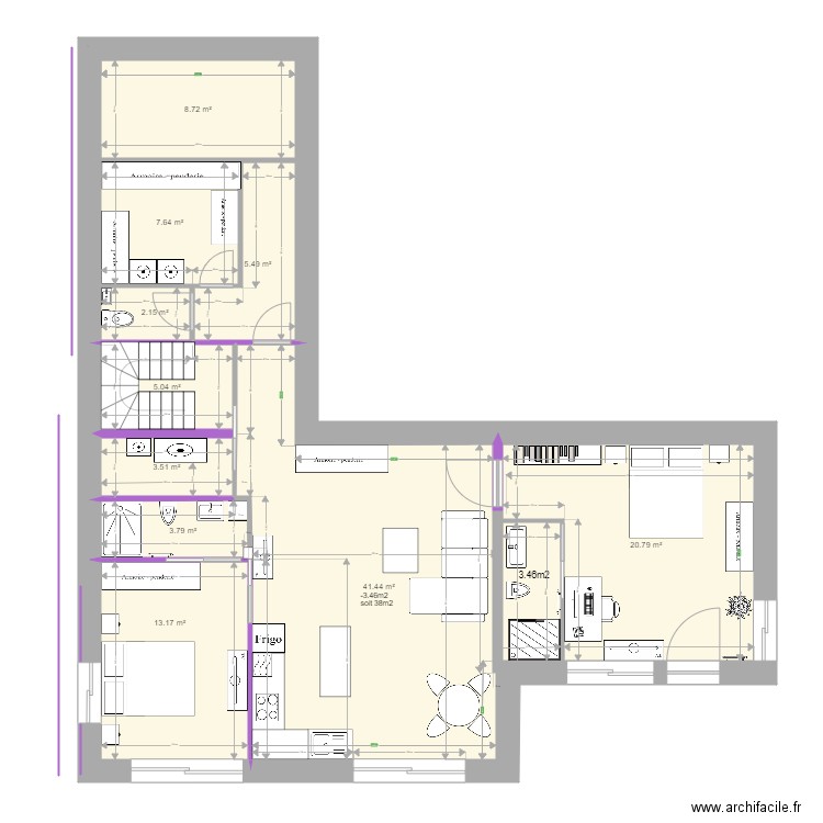 RDJ Jacqueline  aménagé 2 chambres V3. Plan de 0 pièce et 0 m2