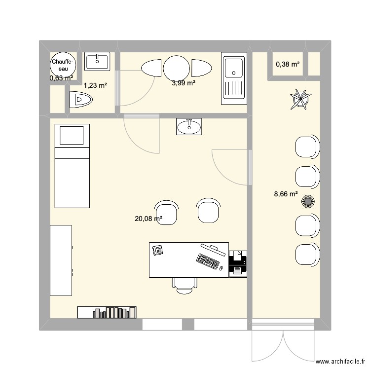 Cafétériat 2. Plan de 6 pièces et 35 m2