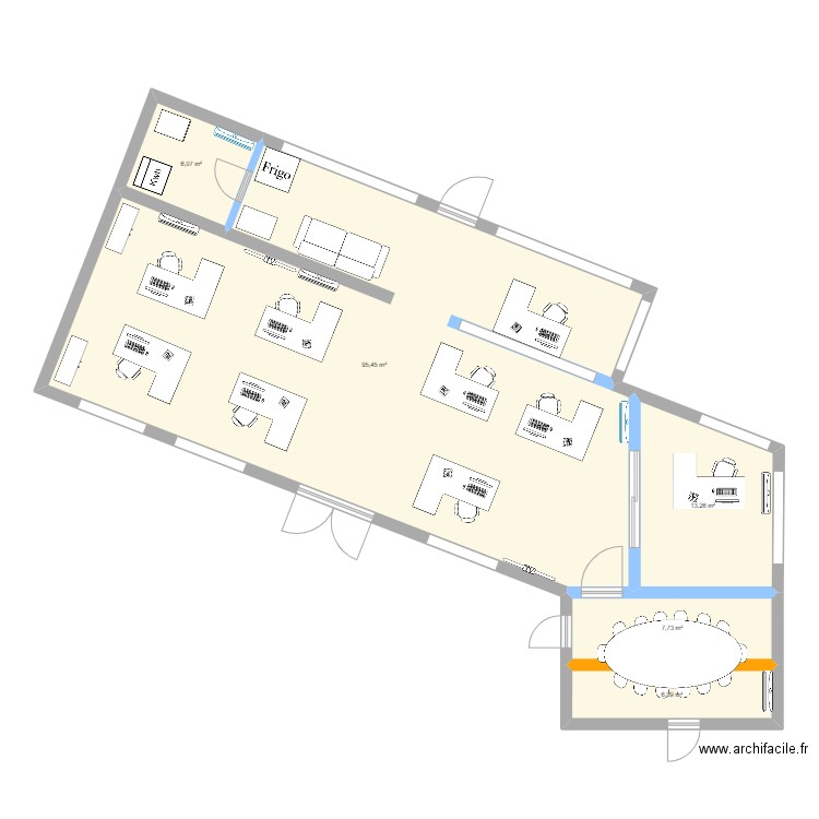 ONATi - Exploitation (right-walll). Plan de 5 pièces et 129 m2