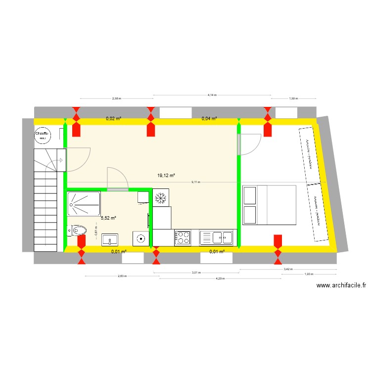 Studio 6. Plan de 6 pièces et 25 m2