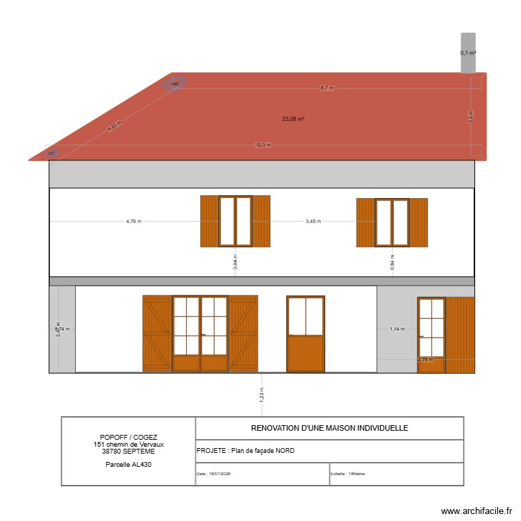 FACADE NORD Projeté. Plan de 0 pièce et 0 m2 FACADE NORD Projeté. Plan de 0 pièce et 0 m2