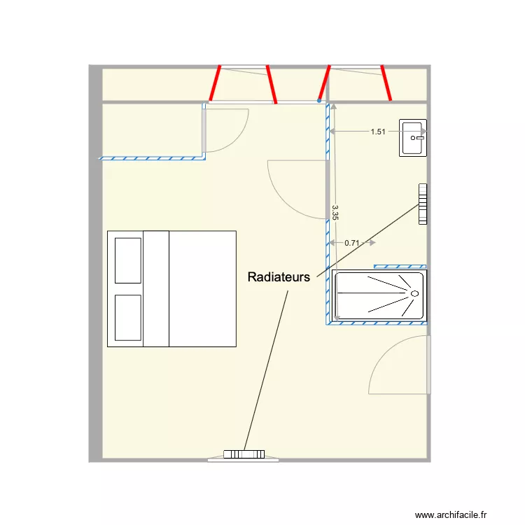Future chambre et SdB. Plan de 