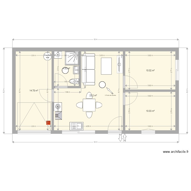 Le Moulin decembre 2021 Projet Maison T3 Version 4. Plan de 5 pièces et 63 m2