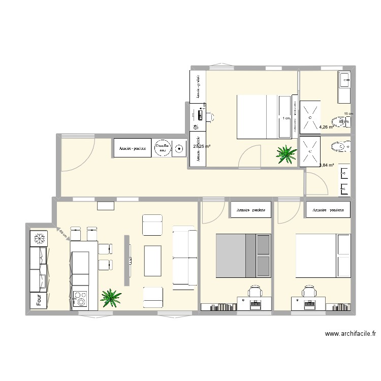 alonso cano cocina a la izquierda (cuarto ppal cama dcha, muro de separacion tv, lavabo en isla). Plan de 6 pièces et 80 m2