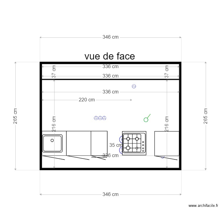 essai meuble cuisinecuisine. Plan de 2 pièces et 8 m2