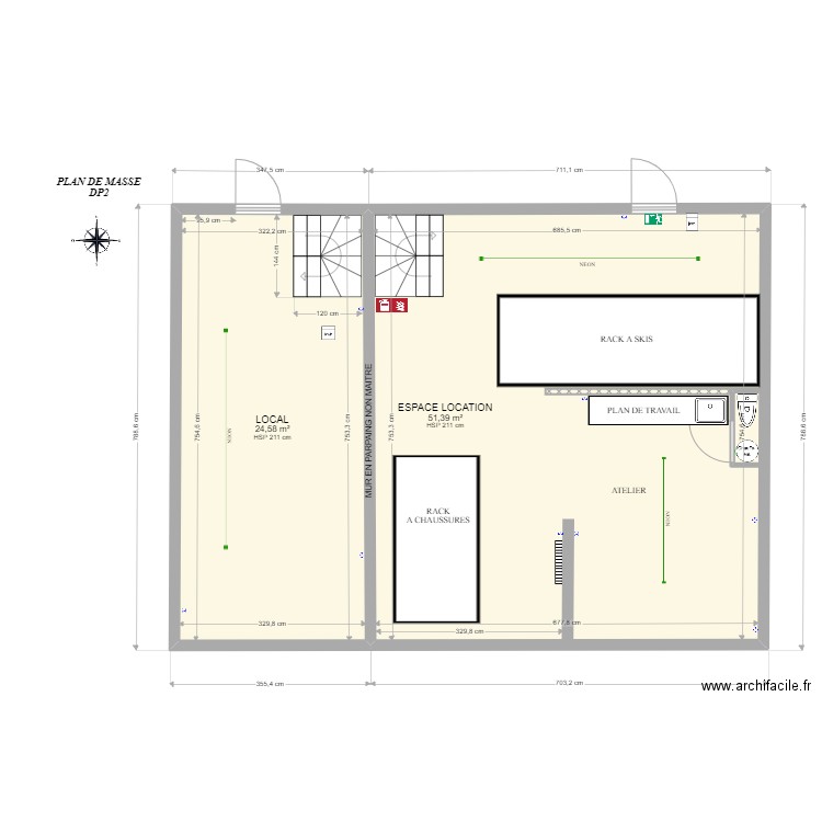 SOUS SOL AVANT TRAVAUX essai. Plan de 2 pièces et 76 m2