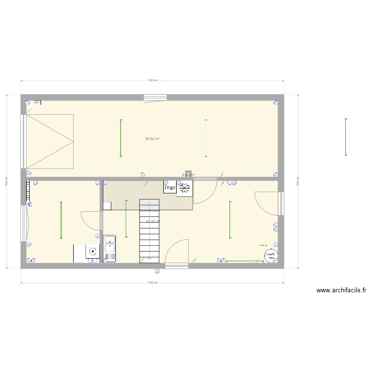 Sous Sol V3 implantation electrique. Plan de 3 pièces et 72 m2