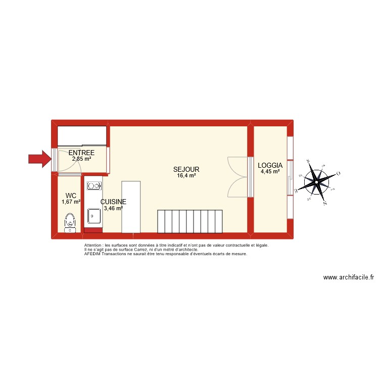 BI 9921 2ème étage niveau 1. Plan de 5 pièces et 29 m2