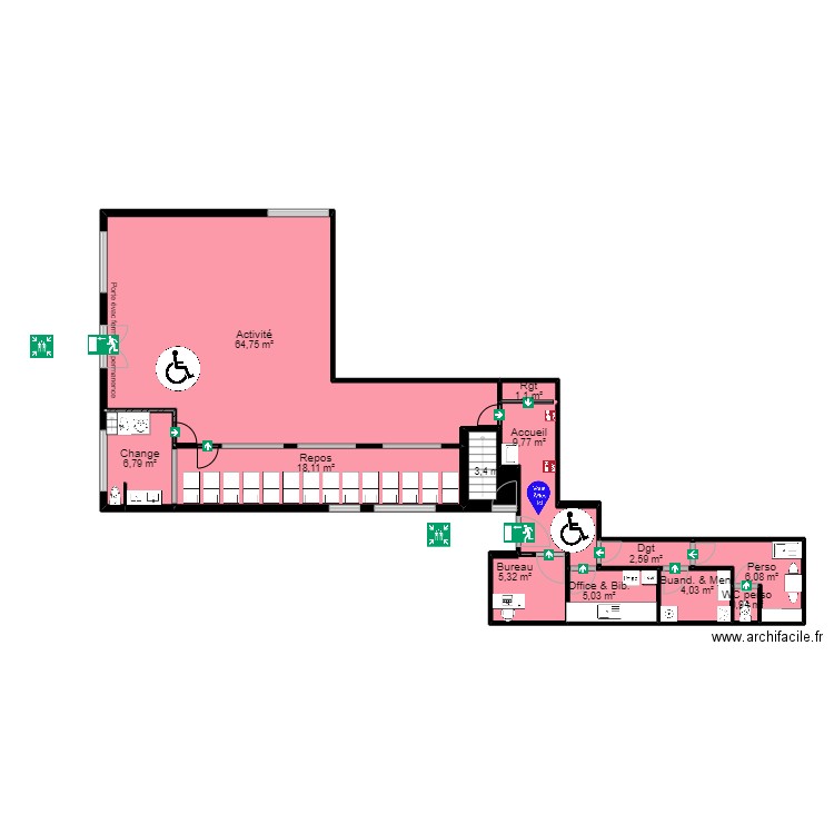 91 MONTGERON PROJET 1 13 Mercure Evac 060922 Urbain. Plan de 12 pièces et 128 m2