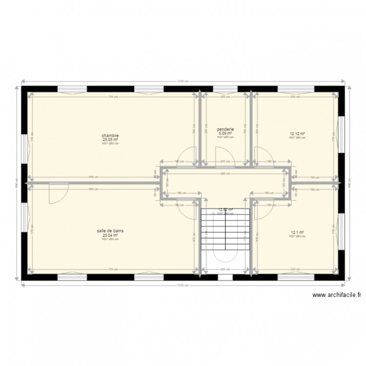 étage projet V3. Plan de 6 pièces et 93 m2