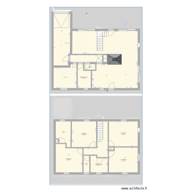 rtt. Plan de 16 pièces et 177 m2