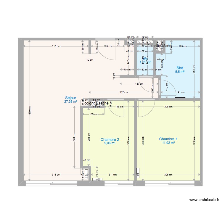 Berthaud. Plan de 9 pièces et 56 m2