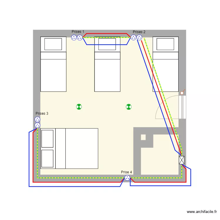 Electricit&eacute; combles prises V2. Plan de 