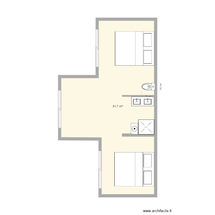 gite. Plan de 1 pièce et 32 m2