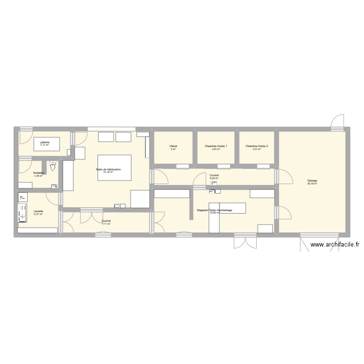 Plan fromagerie benoit. Plan de 12 pièces et 102 m2