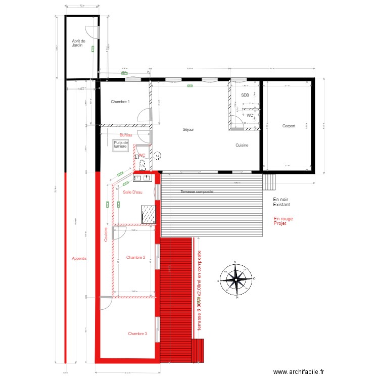 Lidy existant et Projet 05. Plan de 7 pièces et 104 m2