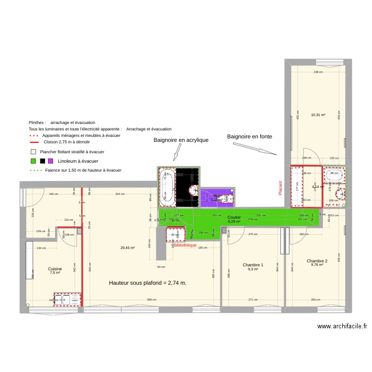 02 Boulogne plan démolition. Plan de 0 pièce et 0 m2
