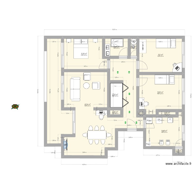 La Bruyère. Plan de 12 pièces et 117 m2