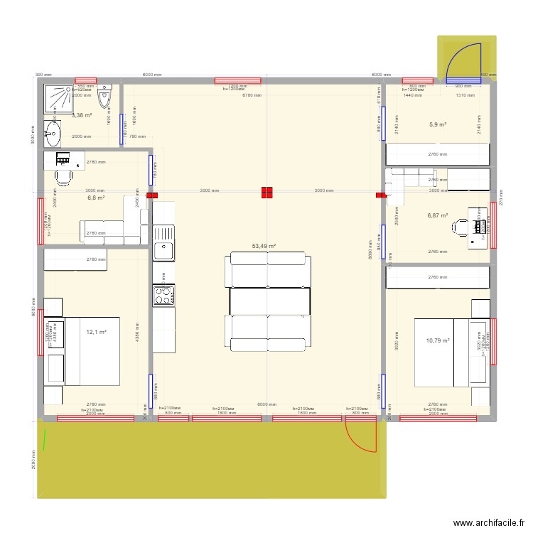 6ка Барн. Plan de 9 pièces et 117 m2