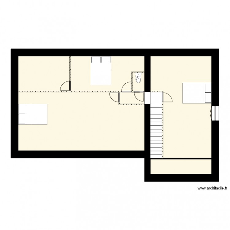 maison mitoyenne étage comble. Plan de 2 pièces et 89 m2