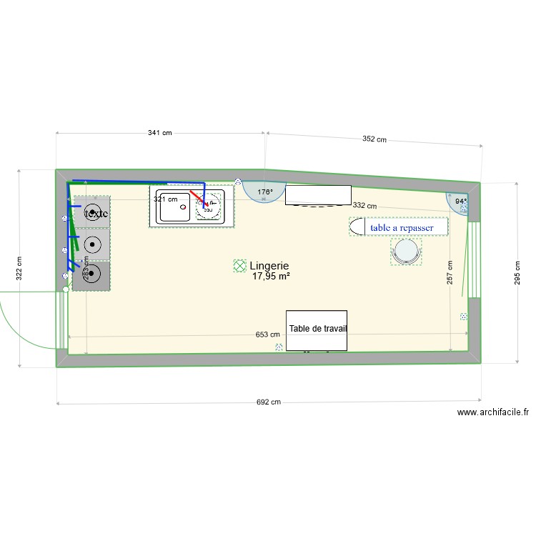 lingerie. Plan de 1 pièce et 18 m2