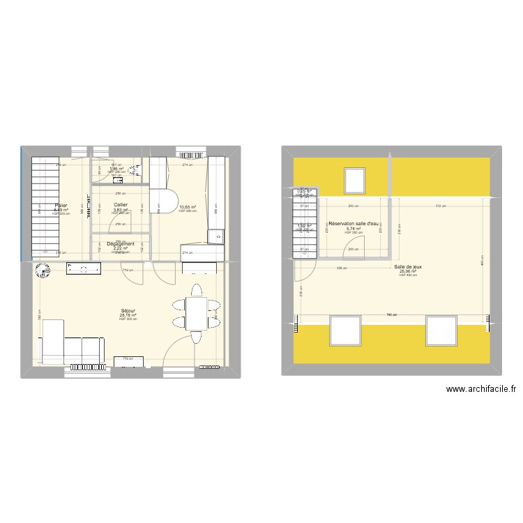 R1 et combles. Plan de 16 pièces et 112 m2