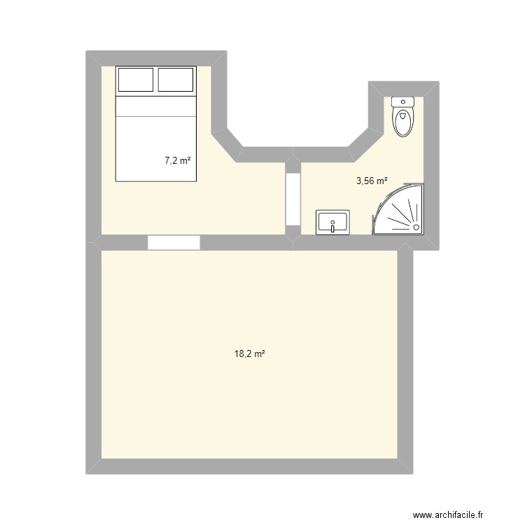 T1  . Plan de 3 pièces et 29 m2