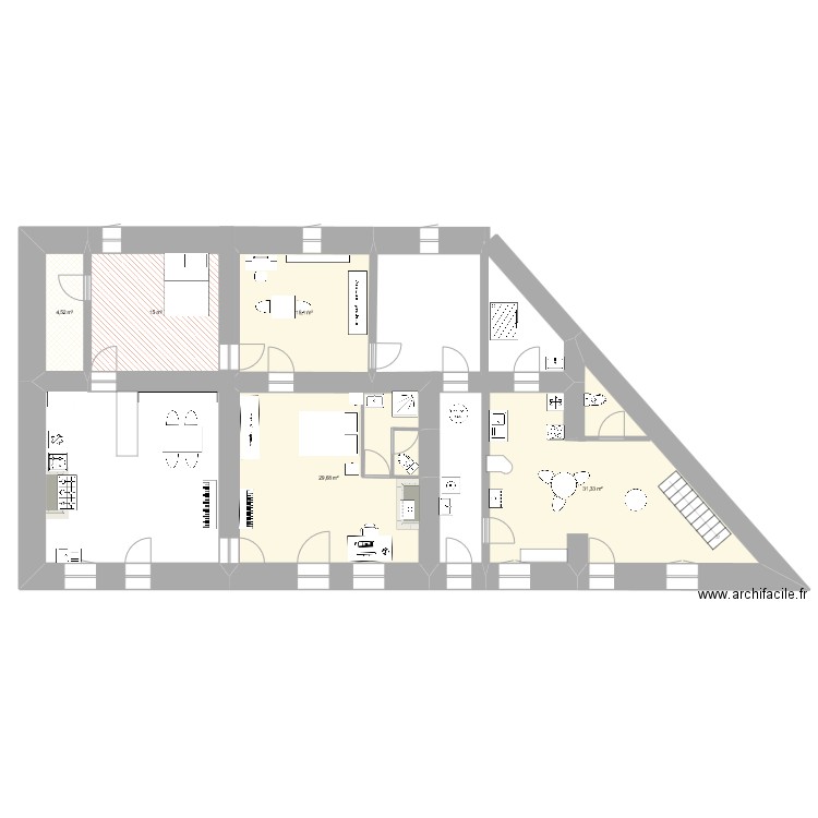 champie 2. Plan de 5 pièces et 96 m2