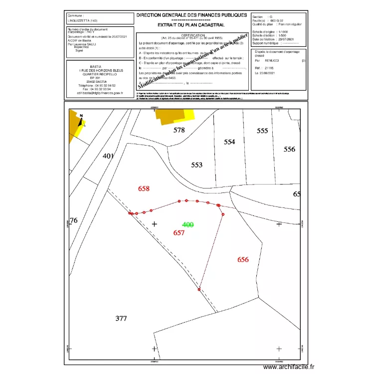 TERRAIN CADASTRE. Plan de 