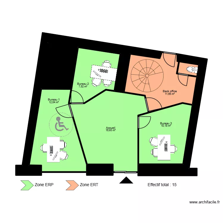Issoire RDC - ERP. Plan de 9  et 77 m²