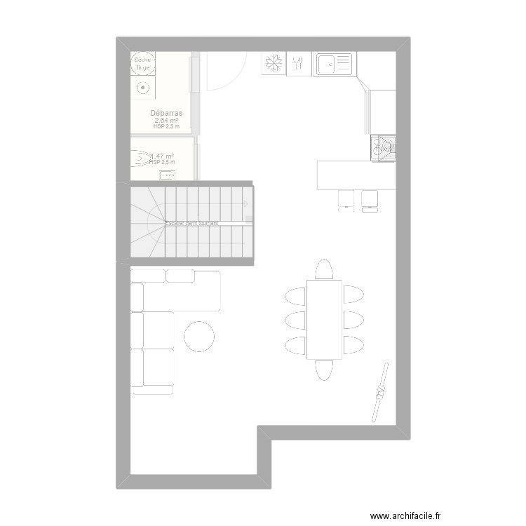 plan sci. Plan de 2 pièces et 4 m2
