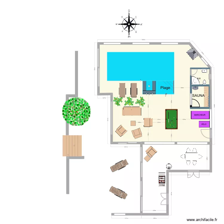 Espace d&eacute;tente cot&eacute; cuisine V8. Plan de 2  et 111 m²