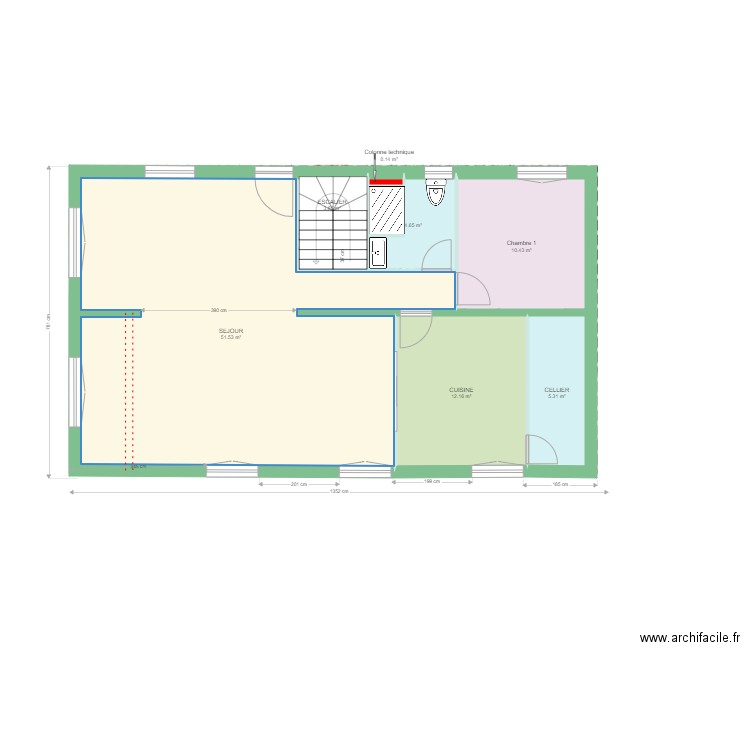 Plans avec objets et cotes. Plan de 8 pièces et 173 m2