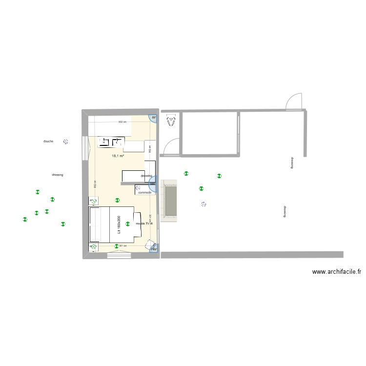 chambre parentale 4. Plan de 1 pièce et 18 m2