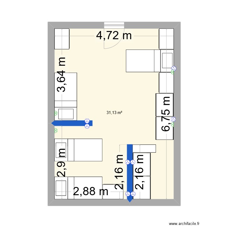 plan projet aménagement. Plan de 1 pièce et 31 m2