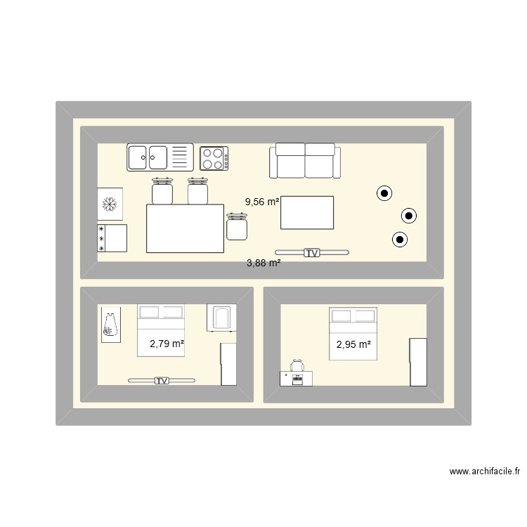réaménagement. Plan de 4 pièces et 42 m2