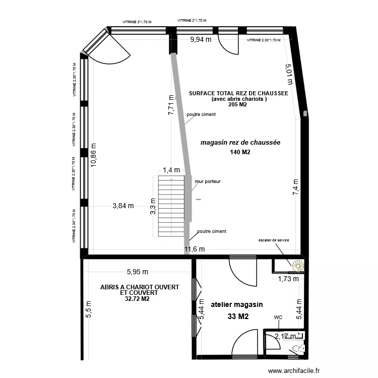 magasin haut. Plan de 3  et 18 m²