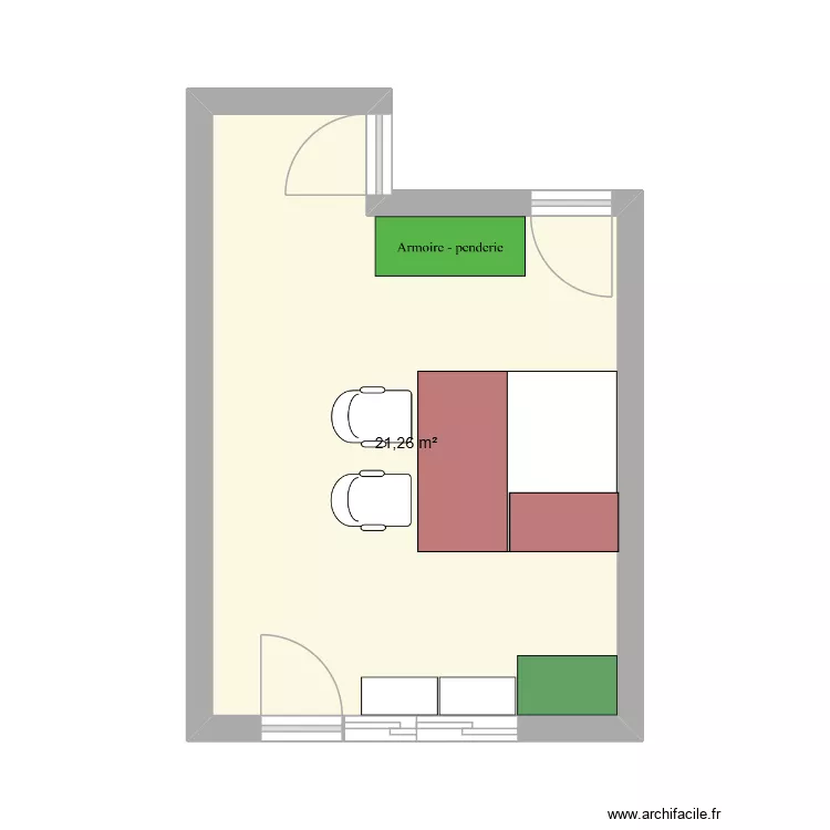 bureau. Plan de 1  et 21 m²