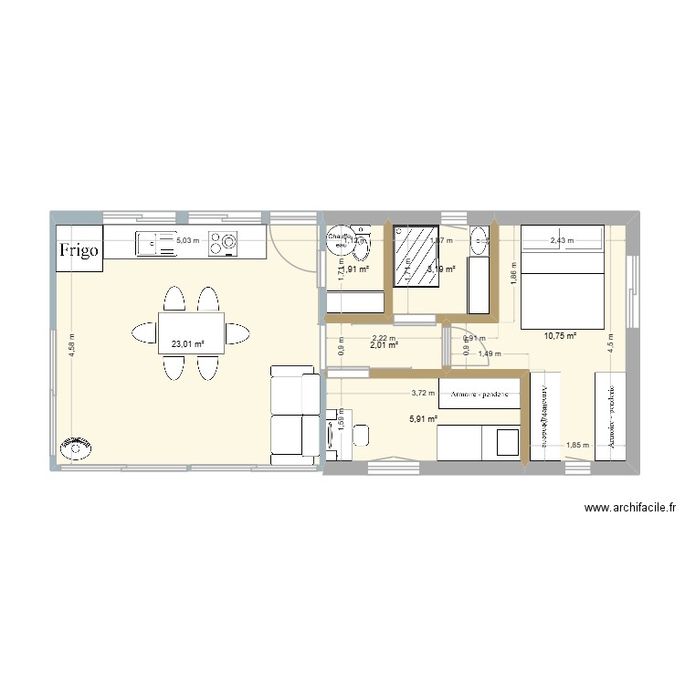 Fanny 1. Plan de 6 pièces et 47 m2
